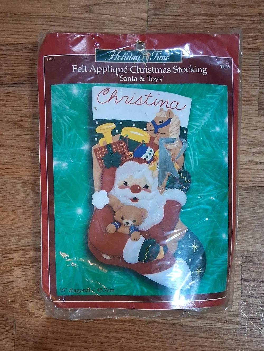 Holiday Time Red Felt Appliqué Christmas Stocking with Santa & Toys